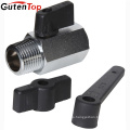 GutenTop High Quality 3 / 8inch bsp rosca macho y hembra mini válvula de bola de latón con mango negro para agua, aire, aceite y gas